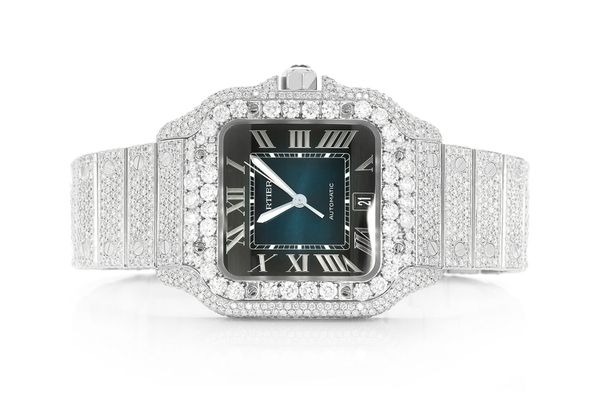 Cartier Santos De Cartier Steel 40MM (4072) - 20.50ctw Fully Iced Out