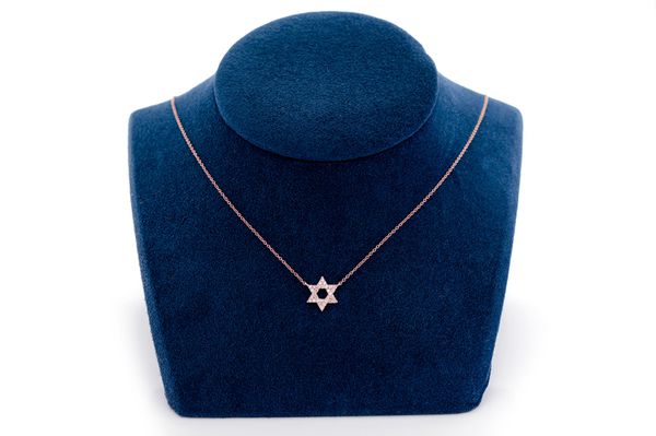 Star Of David Woven Diamond Pendant 14k Solid Gold 0.10ctw