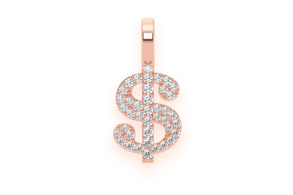 Dollar Sign Diamond Pendant 14k Solid Gold 0.20ctw