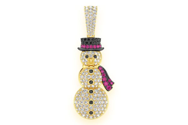 Snowman Ruby & Diamond Pendant 14k Solid Gold 2.00ctw