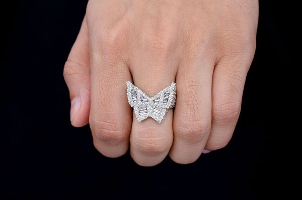 Super Butterfly Baguette Signet Diamond Ring 14k Solid Gold 4.75ctw