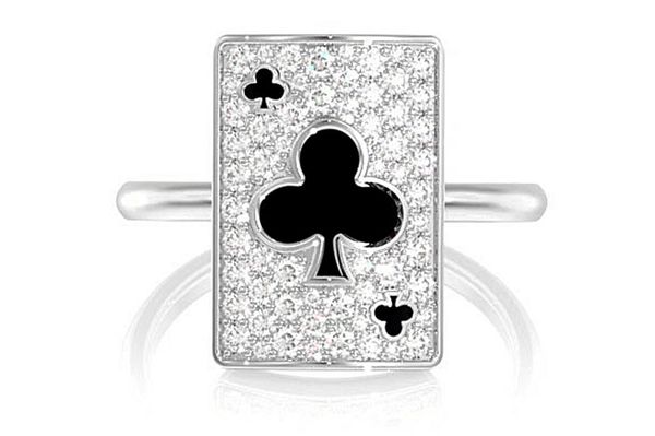 Club Playing Card Diamond Ring 14k Solid Gold 0.50ctw 