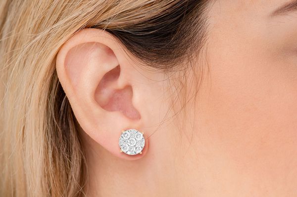 3.00ctw Mosaic Stud Diamond Earrings 14k Solid Gold