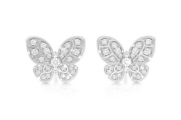 Intricate Butterfly Stud Diamond Earrings 14k Solid Gold 0.35ctw