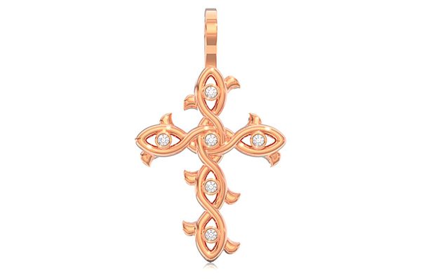 Thorn Bezel Cross Diamond Pendant 14k Solid Gold 0.12ctw