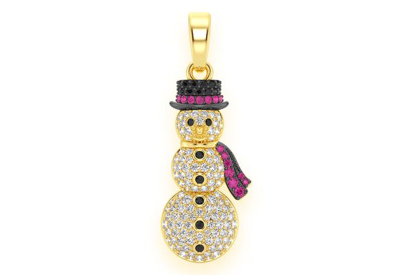 Snowman Ruby & Diamond Pendant 14k Solid Gold 1.00ctw