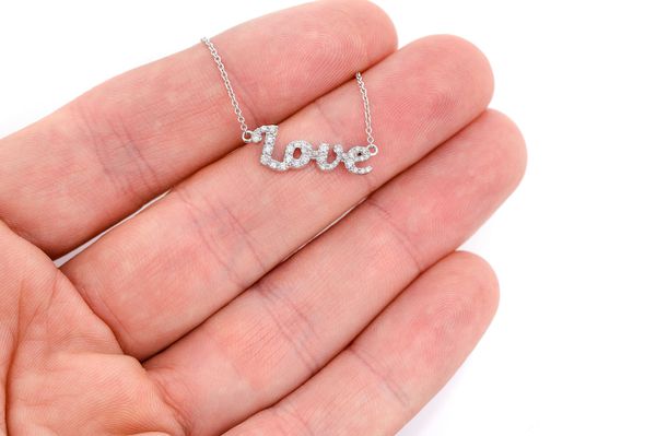 Script Love Necklace Diamond Pendant 14k Solid Gold