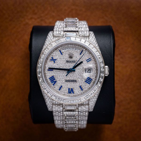 Rolex Day Date 40 - Platinum Blue Roman Custom Iced Out - Nc