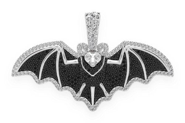 Fruit Bat Black & White Diamond Pendant 14k Solid Gold 1.75ctw