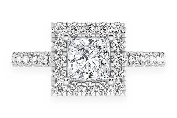 Thav - .75ct Princess Cut - Scallop Halo One Row- Diamond Engagement Ring - All Natural