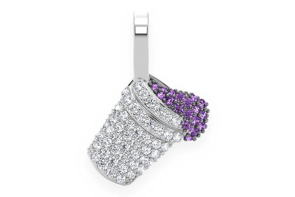 Double Cup Amethyst & Diamond Pendant 14k Solid Gold 0.25ctw