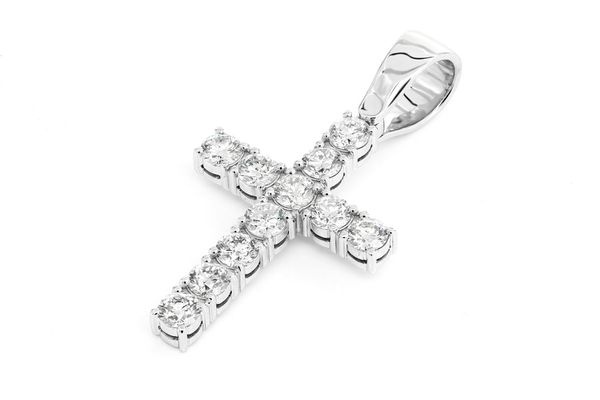 Solitaire Cross Diamond Pendant 14k Solid Gold 3.25ctw