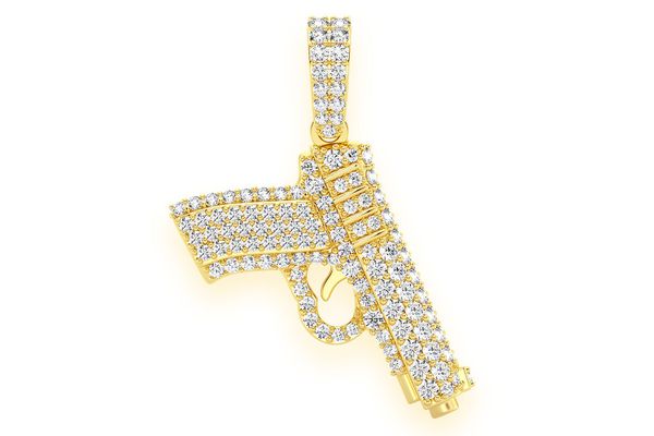 Handgun Diamond Pendant 14k Solid Gold 0.55ctw