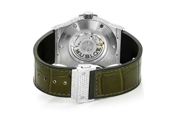 Hublot Classic Fusion Steel - 8.00ctw Fully Iced Out - Green Dial & Band