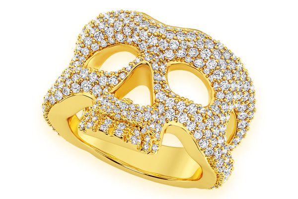 Skull Signet Diamond Ring 14k Solid Gold 3.20ctw 