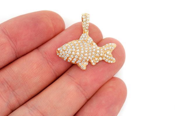 Fish Diamond Pendant 14k Solid Gold 1.20ctw