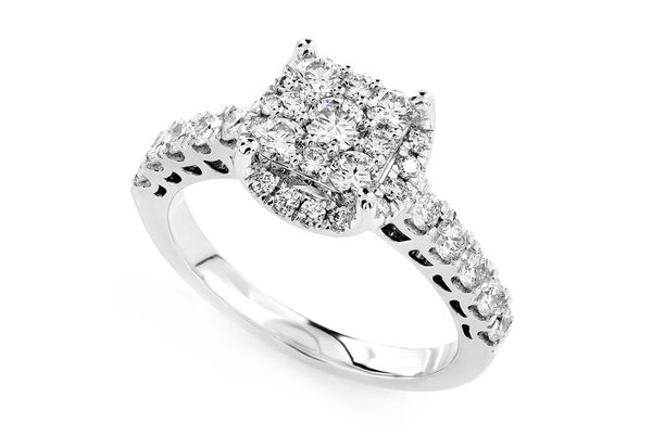 1.00ctw Square Cluster Halo - Diamond Engagement Ring - All Natural 