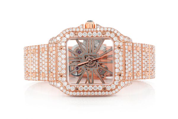 Icebox Cartier Santos De Cartier Skeleton 18k 40MM whsa0016 32.00ctw Fully Iced Out