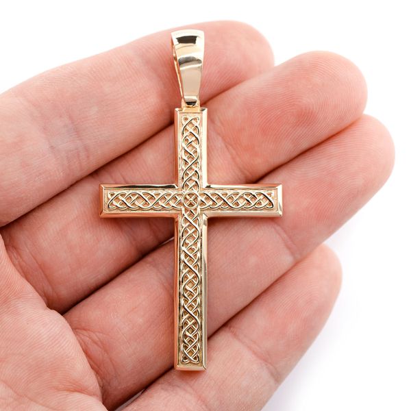 Filigree Textured Plain Cross Pendant 14k Solid Gold 