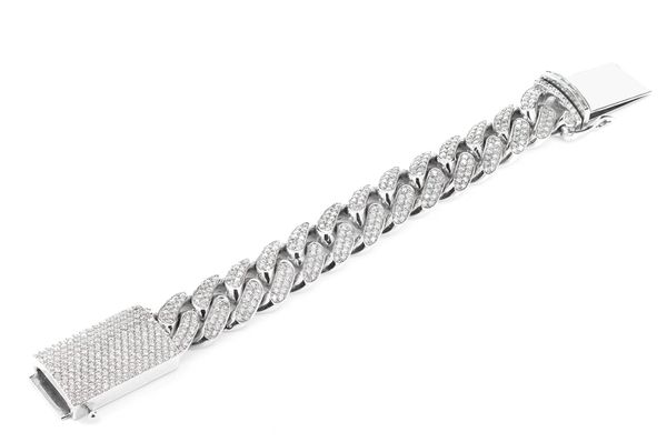 Two Row Diamond Miami Cuban Link Bracelet 14k Solid Gold 23.00ctw