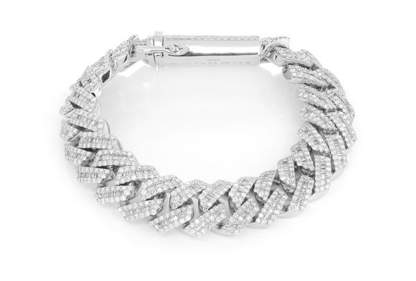 17MM Raised Baguette Cuban Link Bracelet 14k   17.25ctw