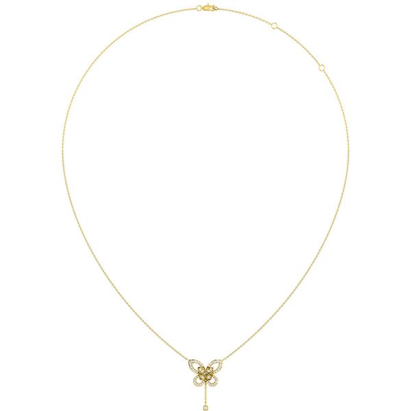 Butterfly Diamond Pendant Attached Necklace 14k Solid Gold 0.40ctw 