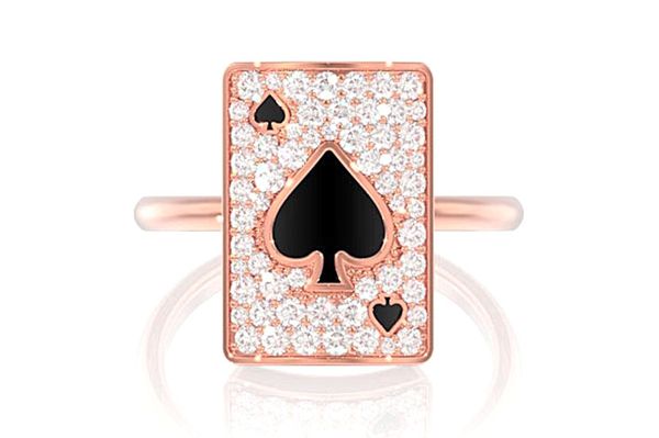 Spade Playing Card Diamond Ring 14k Solid Gold 0.50ctw