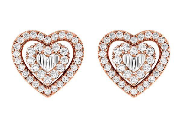 Heart Baguette Diamond Stud Earrings 14k Solid Gold 0.80ctw