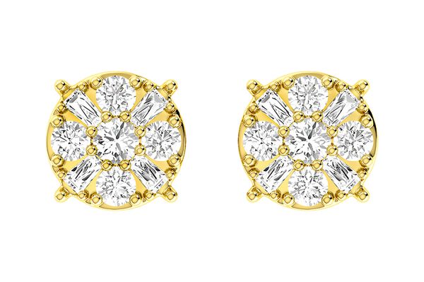 Baguette Round Cluster Stud Earrings 14k   