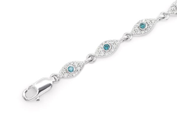 Evil Eye Blue Diamond Bracelet 14k Solid Gold 1.50ctw