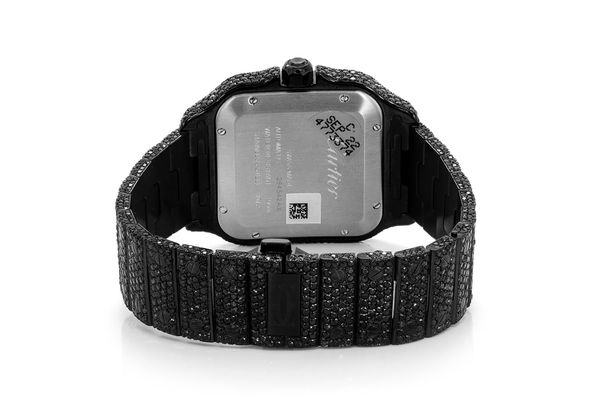 Cartier Santos De Cartier 40MM (4072) - 20.00ctw Fully Iced Out Black & White Diamonds