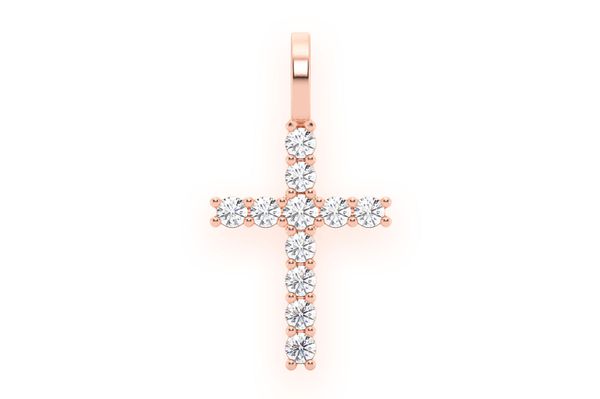 One Row Cross Diamond Pendant 14k Solid Gold 0.50ctw