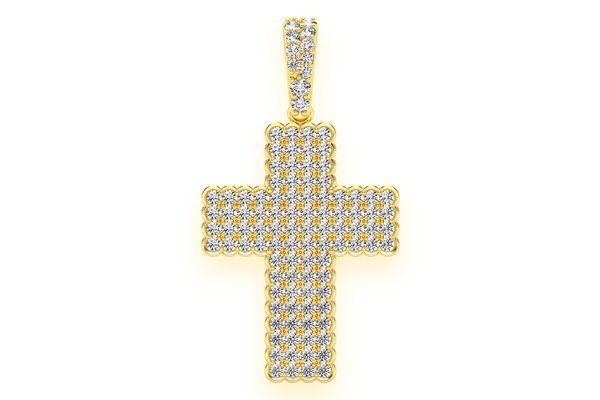 Half Bezel Cross Diamond Pendant 14k Solid Gold 0.75ctw