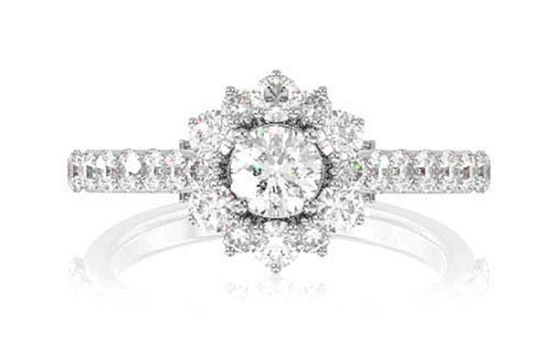 Two Layer Cluster Halo Diamond Engagement Ring - All Natural - 1.00ctw 