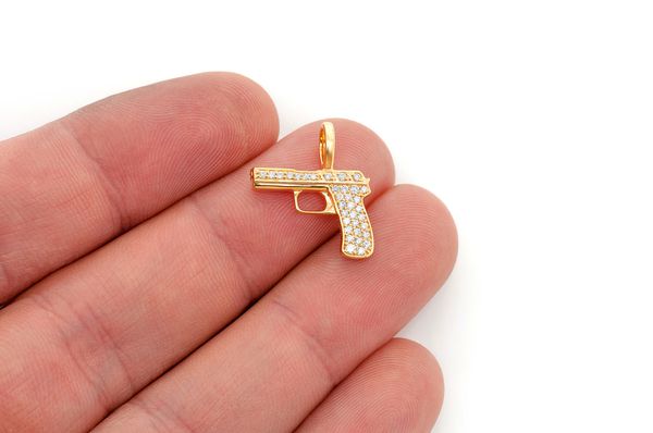 Pistol Diamond Pendant 14k Solid Gold .20ctw