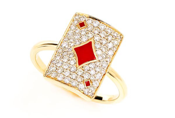 Diamond Playing Card Ring 14k Solid Gold 0.50ctw 