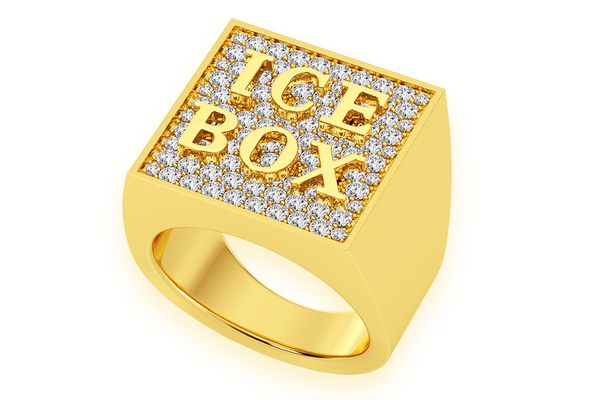 Icebox Logo Square Diamond Ring 14k Solid Gold 1.50ctw