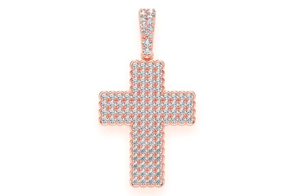 Half Bezel Cross Diamond Pendant 14k Solid Gold 0.75ctw