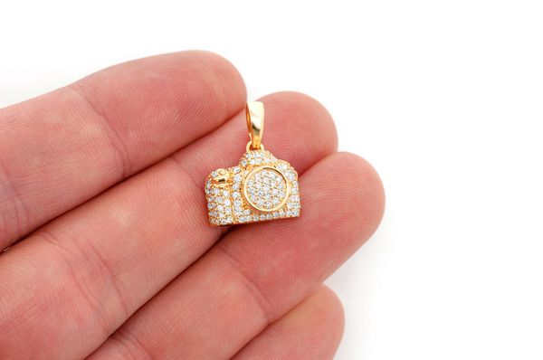 Camera Diamond Pendant 14k Solid Gold 0.75ctw