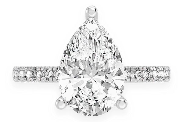 3.00ct Pear Solitaire - One Row Under Halo - Diamond Engagement Ring - All Natural