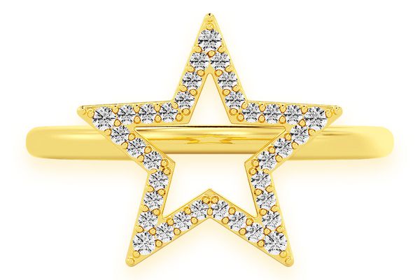 Open Star Diamond Ring 14k Solid Gold 0.15ctw