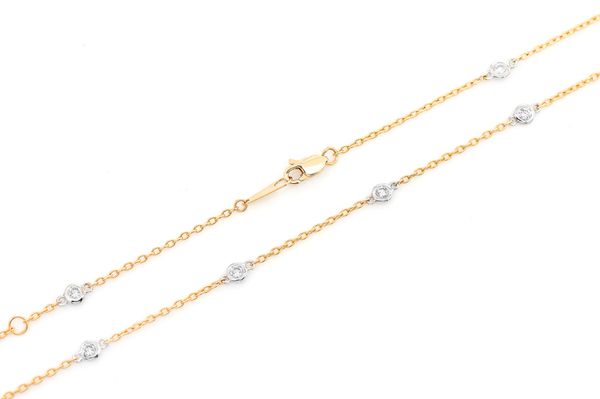 Round Bezel Set Diamond Necklace Connected 14k Solid Gold 0.75ctw