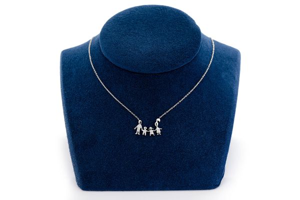 Family Of Four Diamond Necklace 14k Solid Gold 0.10ctw