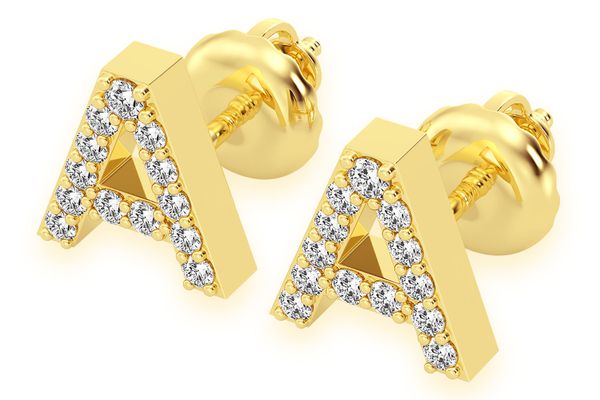 Alphabet Stud Diamond Earrings 14k Solid Gold 0.10ctw