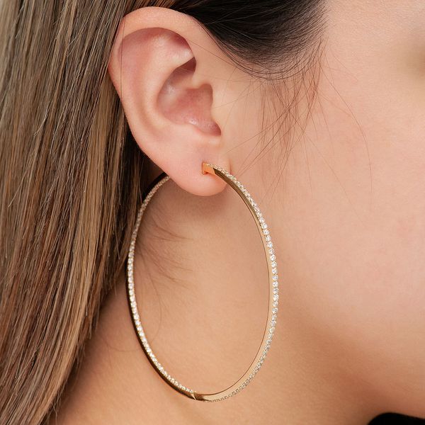 Extra Large Inside-Out Hoop Diamond Earrings 14k Solid Gold 6.00ctw