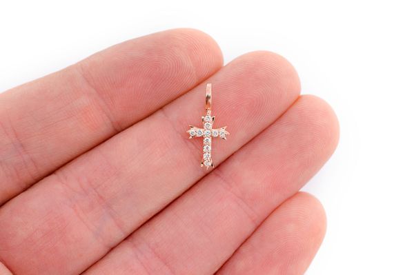 3 Point Cross Diamond Pendant 14k Solid Gold 0.10ctw