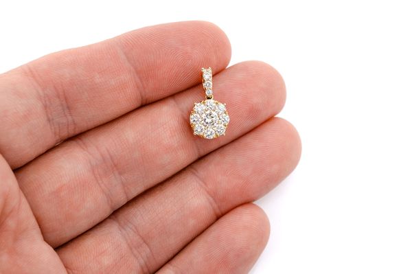 Round Diamond Cluster Pendant 14k Solid Gold 1.00ctw 