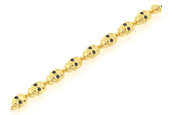 Black Diamond & White Diamond Skull Link Bracelet 14k Solid Gold 1.50ctw