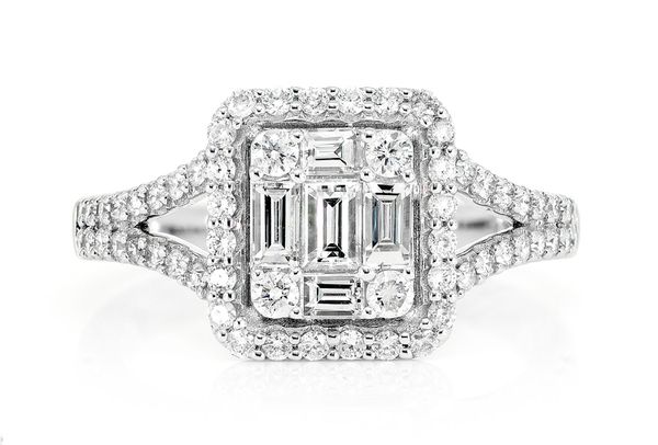 Icebox Mosaic Baguette And Round Diamond Engagement Ring 1.10ctw All Natural Diamonds 14k Solid Gold