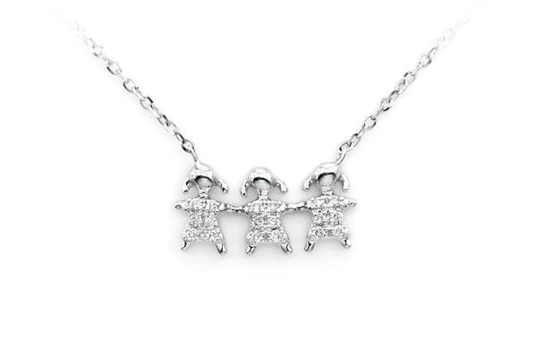 Three Girls Diamond Necklace 14k Solid Gold 0.05ctw